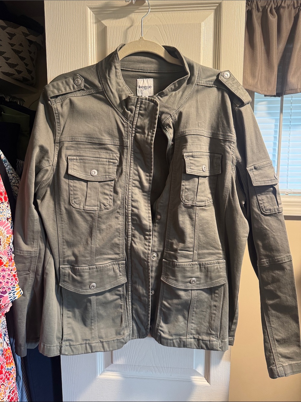 Kensie Military-Style Field Jacket in Olive-XL-never worn